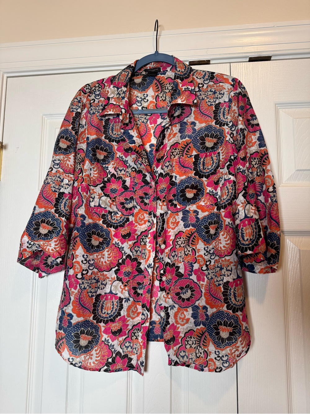 Ann Taylor women’s Cotton Silk Floral Paisley Button Front Top - Size 14